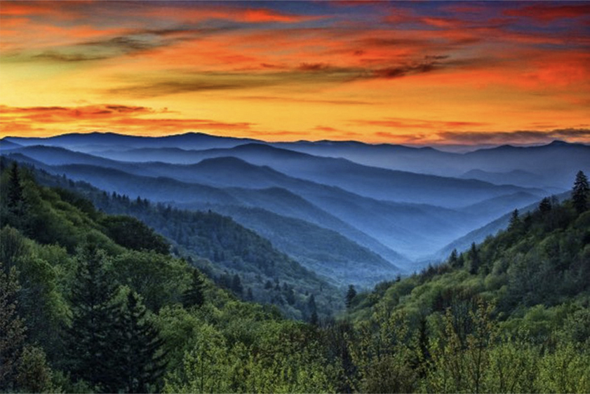 sunset view on smoky mountains